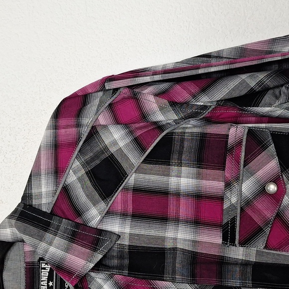Panhandle Slim Black Gray Purple Plaid Pearl Snap Western Button Down Shirt Sz.L - Picture 5 of 14
